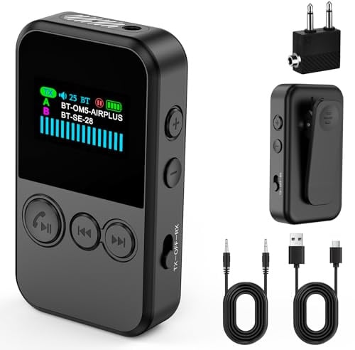 Lepealu 2 in 1 Bluetooth Transmitter Receiver 6.0 Wireless Adapter Bluetooth 3.5mm AUX Jack Dual Bluetooth Connection Airplane Headphone Adaptor for Car TV Airplane