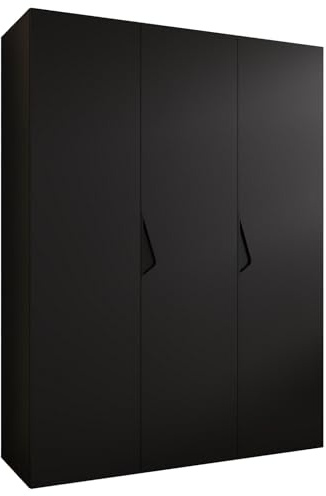 MEBLE KRYSPOL - Kleiderschrank - Garderobenschrank - 150 cm x 202 x 52 cm - Schrank mit Kleiderstange, 3 Türen - für Schlafzimmer, Flur - SANDI, Schwarz, Griff Schwarz