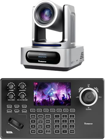 Bundle/Kit Telecamera PTZ e Controller Tenveo - Telecamere PTZ 4K NDI 6 & NDI HX3, Zoom 20X, Tracciamento IA, HDMI/USB3.0/LAN(PoE) + Controller Joystick NDI con Schermo LCD da 5''