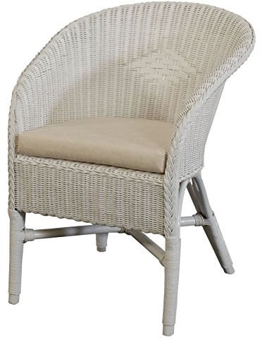 Korb-Outlet Klassischer Rattan Club-Sessel inkl. Polster Beige Rattansessel Flechtsessel (Weiss)