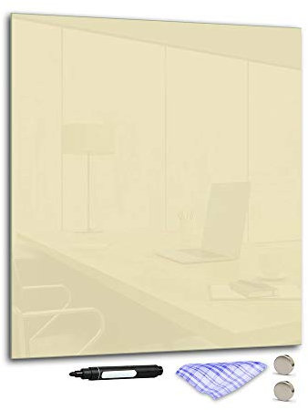 DekoGlas Magnettafel 'Beige' aus Glas 90x80cm, Memoboard inkl. Stift, Tuch & Magnet, Metall-Pinnwand für Küche & Büro