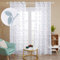 Deconovo Voile Vorhang Leinenoptik Ösenvorhang Transparent Dekoschal mit Stickerei Blatt, 240x140 cm(HöhexBreite), Blaugrün, 2er Set