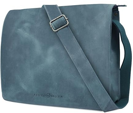 Antonio Valeria Albert Premium Leder Messenger Bag für Herren, Crazy Horse blau, Medium…