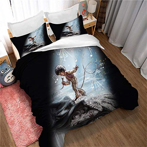 Ste-X Michael Jackson Bettbezug Und 2 Passende Kissenbezüge, Baumwolle (135 x 200 cm,Stil 03)