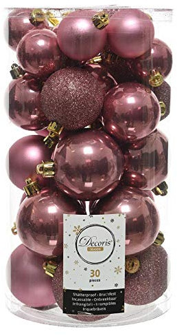 ETC 30er Set Kugelmix PVC mit Weihnachtskugeln Baumschmuck bruchfester Christbaumschmuck (Samtpink)