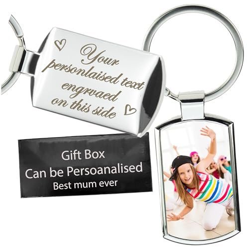 Eliphs Personalized Photo Keyring with Custom Engraving Customised Picture Key Chain Gift for Birthday, Anniversary, Wedding Memorial Photo Key Ring for Mum, Dad, Valentines Day Handmade in UK