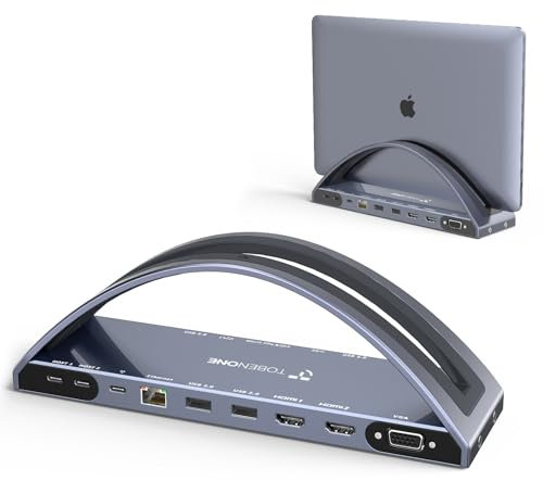 TobenONE USB C Docking Station Dual 4K Monitor for MacBook Pro/Air M3/M4, 13-in-2 Mac Docking Station Stand with 2 HDMI, VGA, 5 USB, 100W PD, Ethernet, SD/Micro SD, Audio (No Power Adapter Included)