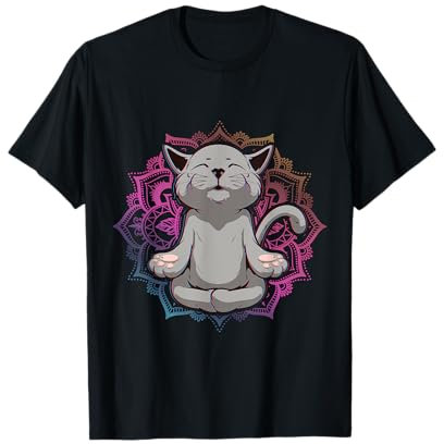 Katze Lustig Süss Yoga Meditation Miau Kawaii Katzenbesitzer T-Shirt