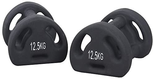 Multi Fitness Neopren-Hantel Set 2 Stück 4in1 Kettlebell Kurzhantel Doppelgriff Medizinball Push Up Bar (2 x 12,5 kg)