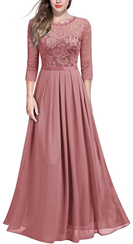 MIUSOL Women's Vintage Floral Lace 3/4 Sleeve Wedding Guest Bridesmaid Maxi Dress