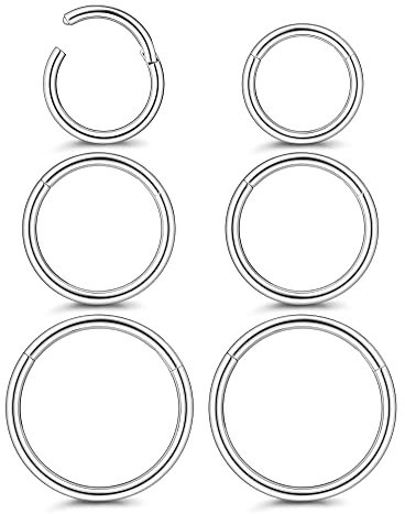 FIOROYAL 6 Stk 18G Titan Nasenpiercing Ring Clicker Helix Piercings für Damen Herren Conch Tragus Helix Septum Nasenring Ohr Piercing Silber