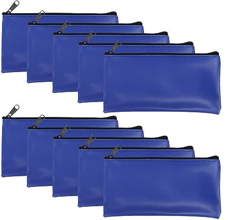 10 Stück Geldtaschen Banktasche A5 23 x 12 cm Geldtasche PU Blaue Geldmappe Klein mit Reißverschluss Dokumente Geldsparmappe Wasserdichte Kosmetiktasche, Geldbeutel für Business, Schule, Haushalt