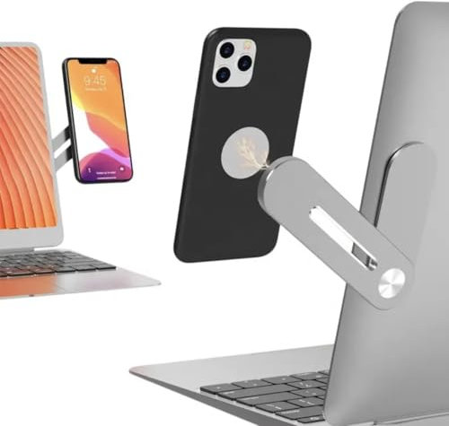 Orco Adjustable Magnetic Phone Holder for Laptop Screen - Slim Aluminum Monitor Side Mount Clip for All Phones - Portable Foldable Computer Expansion Bracket (1 Pack Grey)