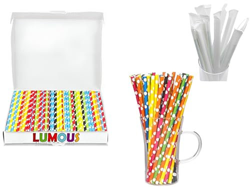 SALARA Paper Straws,150 Pack, Paper Drinking Straws Bio Degradable Drinking Paper Straws Wedding Party, Party Straws, Restaurant, Juice Drinking Straws (Individual WRAP Polka DOTS 150 Pcs)