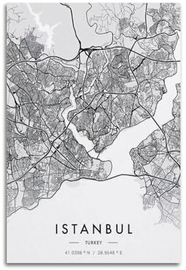 Stadtkarten-Poster, Istanbul, Türkei, Poster, dekoratives Gemälde, Leinwand, Wandposter und Kunstdruck, moderne Familienschlafzimmer-Dekoration, Poster, 40 x 60 cm