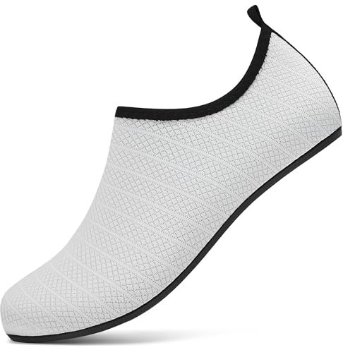 Sixspace Badeschuhe Damen Herren Wasserschuhe Schnell Trocken Schwimmschuhe Leicht Strandschuhe Aquaschuhe Outdoor Barfußschuhe(Weiß 42 EU)