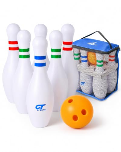 CT SPORTS Ensemble de bowling géant pour adultes - 6 quilles jumbo, balle et sac de transport - Jeu de pelouse extérieur et intérieur - Jeu de fête pour jardin, barbecue, team building et événements