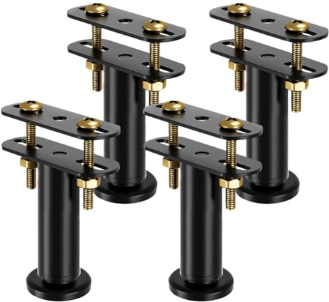 LUPATDY Lot de 4 Pieds de Lit Réglables en Hauteur de 12 à 18 cm - Kit de Renforcement pour Barre Centrale et Sommier à Lattes - Pieds de Support Robustes pour Cadre de Lit(Noir)