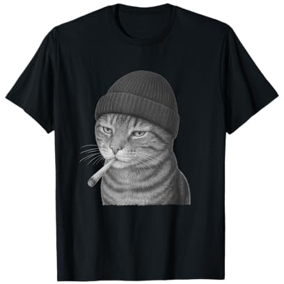 Funny Smoking Cat Meme Cigarette Grunge Beanie Aesthetic T-Shirt