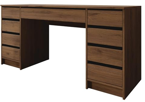Mirjan24 Schreibtisch Ada Bis mit 9 Schubladen (Nuss Okapi) | Schülerschreibtisch oder Schminktisch mit grifflosen Fronten und viel Platz für Kosmetik, Dokumente und Lernmaterialien