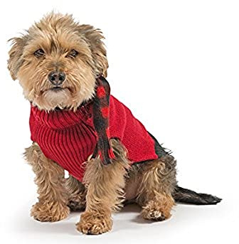 Ancol Scarf Dog Jumper Red Knit with Check Pattern Scarf - Ribbed Hem and Collar for Comfort - Stylish Insulator for Cold Weather - Large