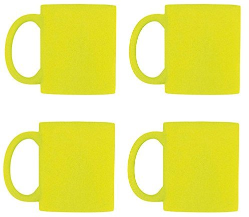 eBuyGB Pack of 4 Bright Fluorescent/Neon Mug for Tea and Coffee, Ceramic, Yellow, 310ml