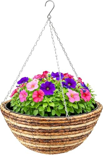 garden mile diverses Jardin paniers Suspendus intérieur extérieur Suspendu Plante Pots pour Plantes ROTIN Osier Fleur Suspendu Panier Mural parenthèses Coco revêtements - 12 Round Rope Basket
