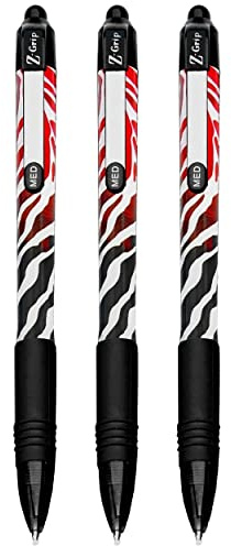 Zebra - Z-Grip Smooth - Retractable Ballpoint Pen - Limited Edition Funky Flame Design - Pack of 3 - Black Ink