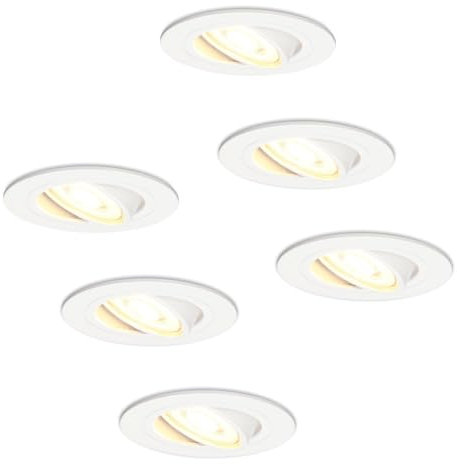 HOFTRONIC - LED Einbaustrahler 230V Schwenkbar Dimmbar Weiß Warmweiß Lichtfarbe 6er set Deckeneinbauleuchte 6x345 lumen Einbauspots IP20 für innenbereich - Deckeneinbaustrahler, Wohnzimmer und Büro