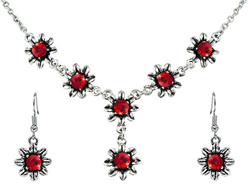 Blumen Collier mit Ohrhängern - Rot
