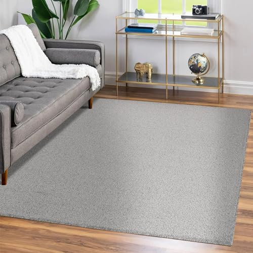 Teppium Moderner Kurzflor Teppich Wohnzimmer 250x350 (240 x 340 cm) Hellgrau - Waschbarer Teppich Dichtere, Flauschig, Extra Weich und Einfarbig - für Schlafzimmer, Esszimmer oder Küche