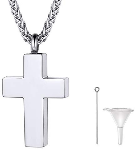 Richsteel Memorial Asche Andenken aus Edelstahl Halskette mit kreuz Feuerbestattung Urne Anhänger als Erinnerung Schmuck für Unisex