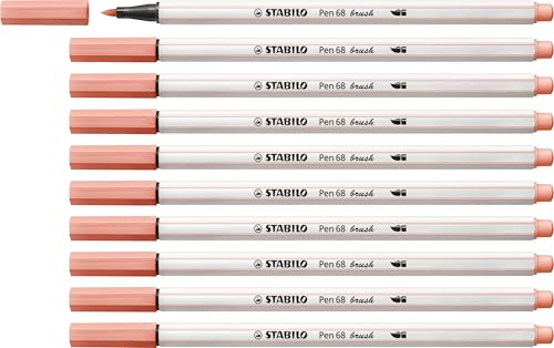 STABILO - Pennarello Premium con punta a pennello - Pen 68 brush | Confezione da 10 - Albicocca