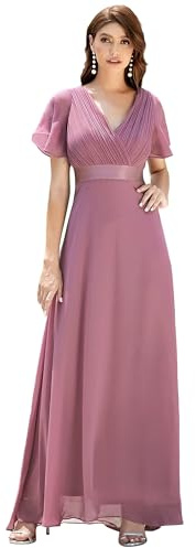 Ever-Pretty A-línea Vestido de Fiesta Cuello en V Manga Corta Gasa Corte Imperio para Mujer Orquídea 46