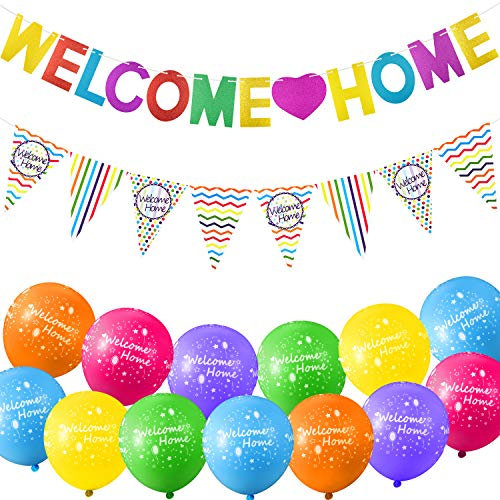 26 Stück Willkommen Zuhause Welcome Home Herzlich Girlande Luftballons Banner Satz Enthält 24 Stück Luftballons, 1 Herzlich Girlande Banner, Wimpelbanner für Hochzeit, Fest, Weinachten Deko