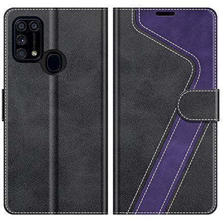 MOBESV Hülle für Samsung Galaxy M31 Handyhülle, Lederhülle mit Kartenfach, Klapphülle mit Ständer, Flip Case Handytasche Schutzhülle, Schwarz/Violett