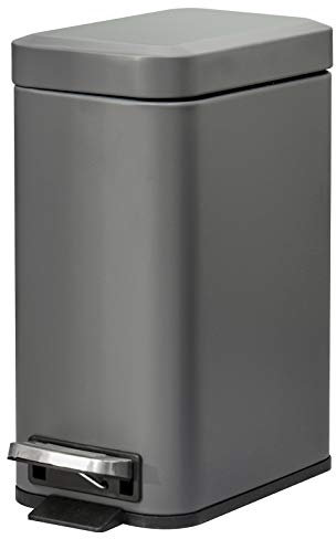 HOMCOM 5L Rectangular Compact Bin Steel Body Removable Bucket Quiet-Close Lid w/Pedal Lid Rubbish Trash Can Home Office Bedroom Bathroom Living Room Garbage Tidy Clean Grey