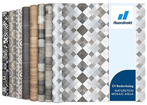 Floordirekt, Toscana Aqua - Rivestimento per pavimenti in vinile, al metro su misura, per cucina e balcone, effetto legno, effetto piastrelle, robusto e facile da pulire, 100 x 200 cm