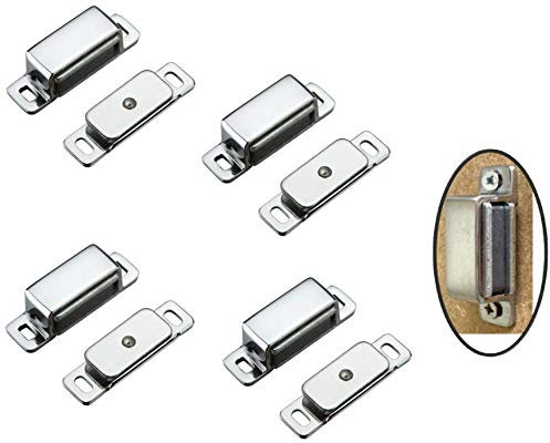 SISI UK® Cupboard Magnets 4 Pack, 6KG Pull Strong Magnetic Door Cupboard Catch Chrome Finish, Heavy Duty Cabinet Door Magnets with Screws for Bathroom Kitchen Cupboard Closure Closet Door Closer