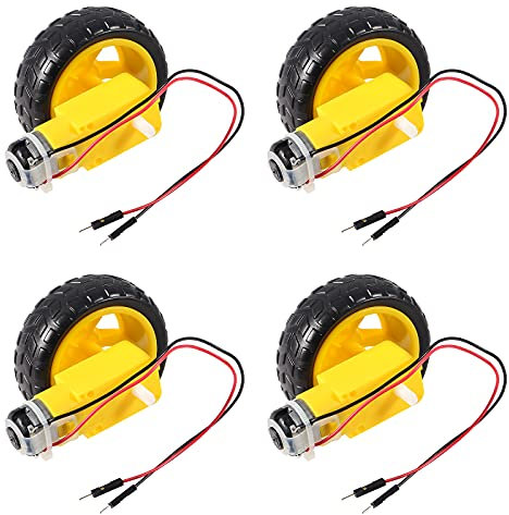Dealikee 4 Stück DC 3-6V Doppelwellengetriebe TT Magnetgetriebe Motor mit 65mm Kunststoff Autoreifen Rad Smart RC Auto Roboterreifen für Allradantrieb Spielzeugauto Roboterkörper Flugzeugspielzeug