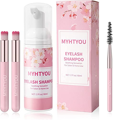 Wimpernverlängerungs-Reiniger, BREYLEE Wimpernverlängerungs-Shampoo 60ML + Mascara Wand + Bürsten-Wimpernschaum-Reiniger für Verlängerungen und natürliche Wimpern, Salon- und Heimgebrauch