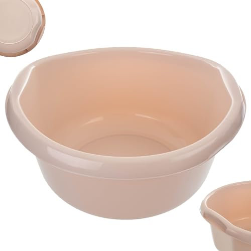 KADAX Bassine ronde en plastique profonde et robuste - Grand bac idéal pour la salle de bain, la buanderie, la cuisine et la maison (beige clair, 20 l)