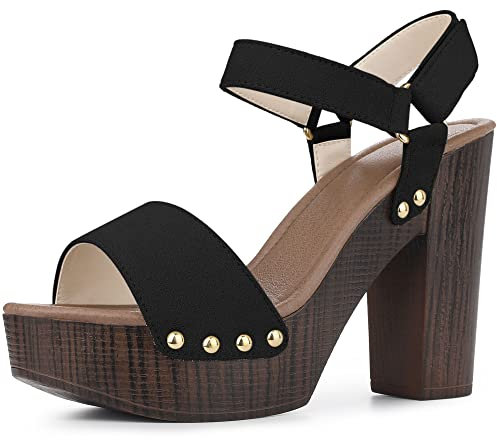 Perphy Women's Platform Slingback High Heel Chunky Heel Sandals Black 4.5 UK/Label Size 6.5 US