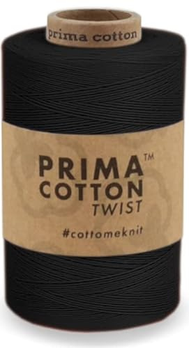 fuwi Prima Cotton Twist Baumwollgarn 0,8 mm - Mattes Häkel- & Strickgarn aus 100% Baumwolle, nicht mercerisiert - Für Spitzen, Tischdecken, Traumfänger & Weben, 1000 Meter (9999 - Schwarz)