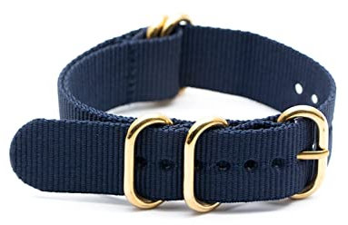 Elegantyl 18mm 20mm 22mm 24mm Uhrenarmband mit goldener 5-Ring-Edelstahlschnalle für Nato-Nylonband, Blau, 18mm