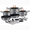 Berlinger Haus Moonlight Batería Cocina Inducción, Mármol sin PFOA, 3 Cazuelas, 3 Tapas Cristal, 2 Sartenes, 3 Cuchillos, 4 Utensilios, 2 Salvamanteles, Gris