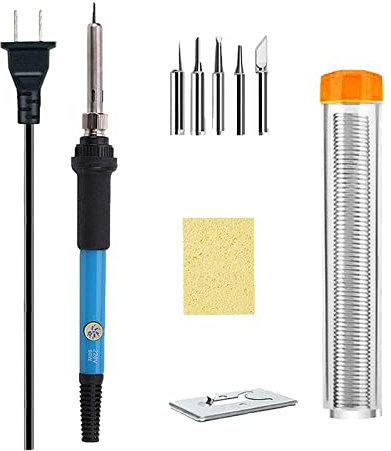 Set di saldatori da 60 W con Stagno, con temperatura regolabile e interruttore on/off, kit di ferro da 220 V con 5 punte di saldatura, pompa dissaldante, supporto per saldatura, riparazione fai da te