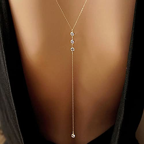 Atentuyi Kristall Kulisse Halskette Kette Gold Lang Cz Anhänger Y Halskette Strass Rücken Halskette Braut Hochzeit Lariat Halskette Bikini Body Chain Boho Body Jewelry For Women And Girls
