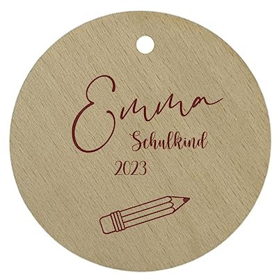 minimutz Personalisierter Schultütenanhänger Holz rund | Geschenkanhänger als Füllung Schulkind Bleistift 10x10 cm