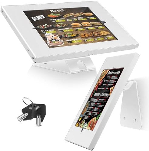 AboveTEK Anti-Theft Tablet Stand – iPad Locking & Security Stand, Countertop & Wall Mount POS Stand, 360° Swivel Kiosk Stands for iPads/Air/Pro – Ideal for Retail Business (White)